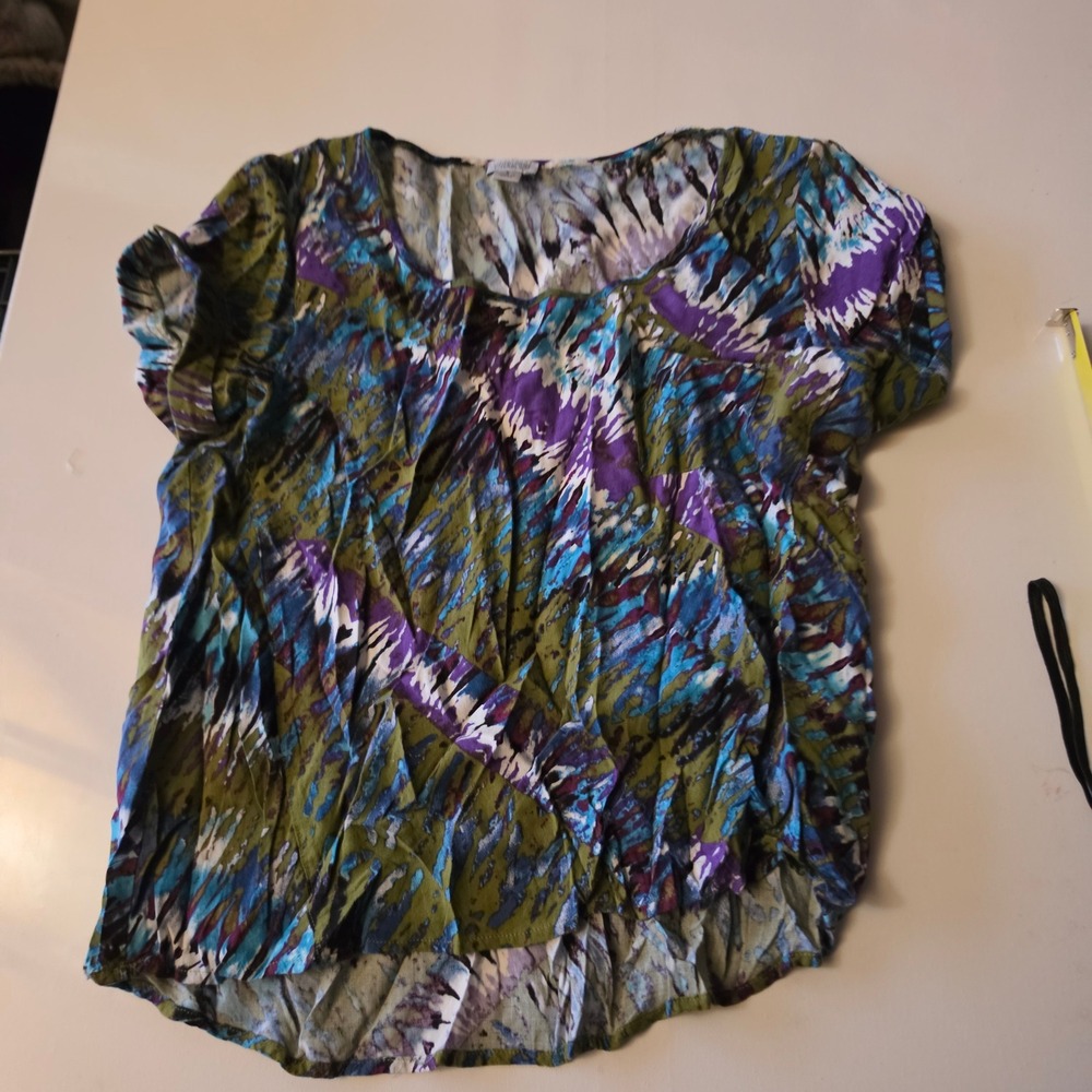 Charming Charlie Womens Small Abstract Ikat Print Scoop Neck Short Sleeve Blouse